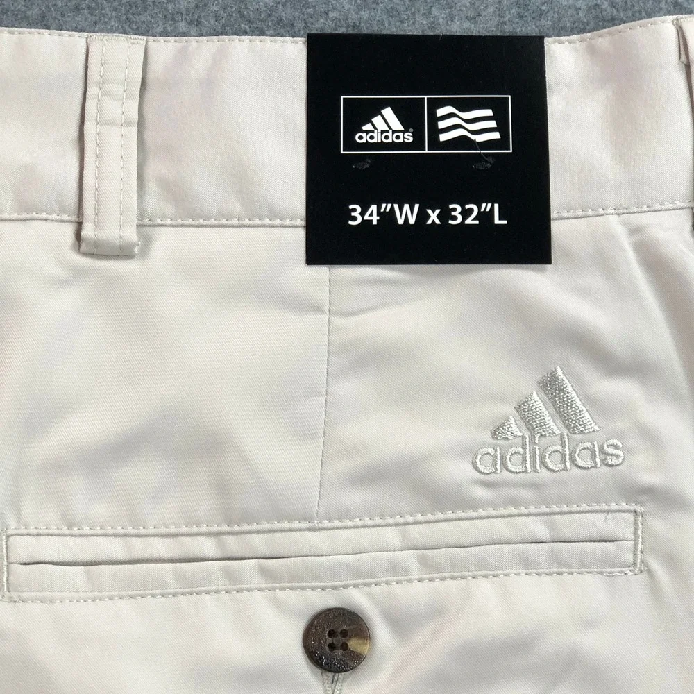Adidas Mens Golf Tech Pants 34x32 Beige Straight Climalite Moisture Wicking NWT
